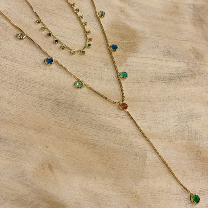 lemavie com br colar gravatinha zirconias coloridas no banho de ouro 18k 39cm a 49cm 2