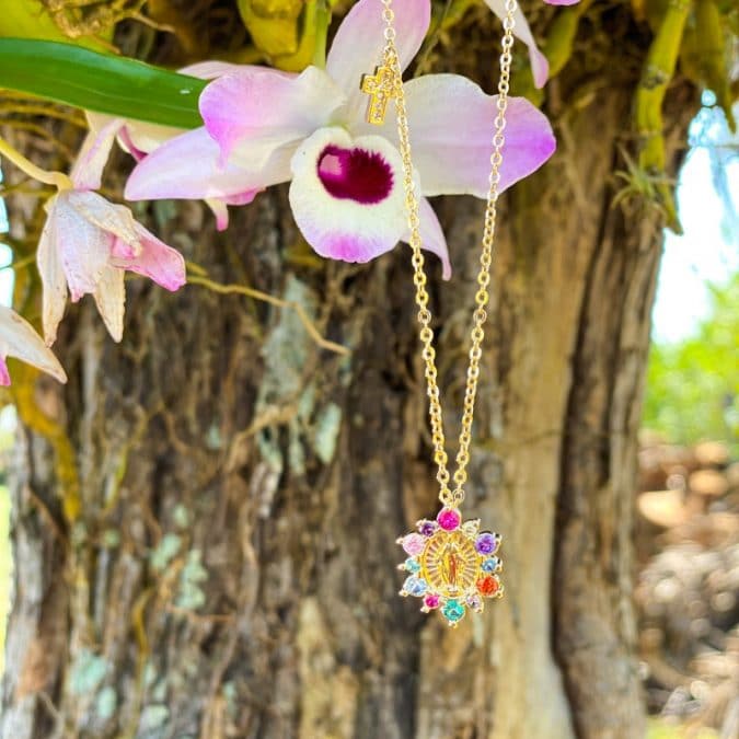 lemavie com br colar nossa senhora das gracas zirconias coloridas no banho de ouro 18k xxcm com prolangador 2