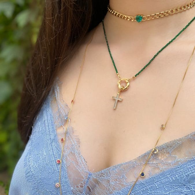 lemavie com br colar cristais esmeralda fecho articulado banho ouro 18k